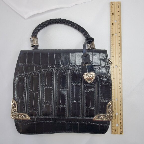 VTG M.C. MARC CHANTAL Black Embossed Croc Leather Handbag & Heart Charm - Picture 8 of 13